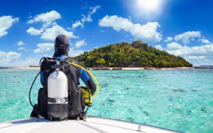 A scuba instructor resting