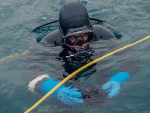 A scuba diver after ending his dive